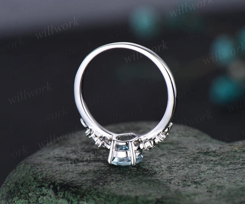 3Ct Pear Cut Aquamarine Diamond Halo Engagement Ring Solid 14K White Gold  Finish | eBay